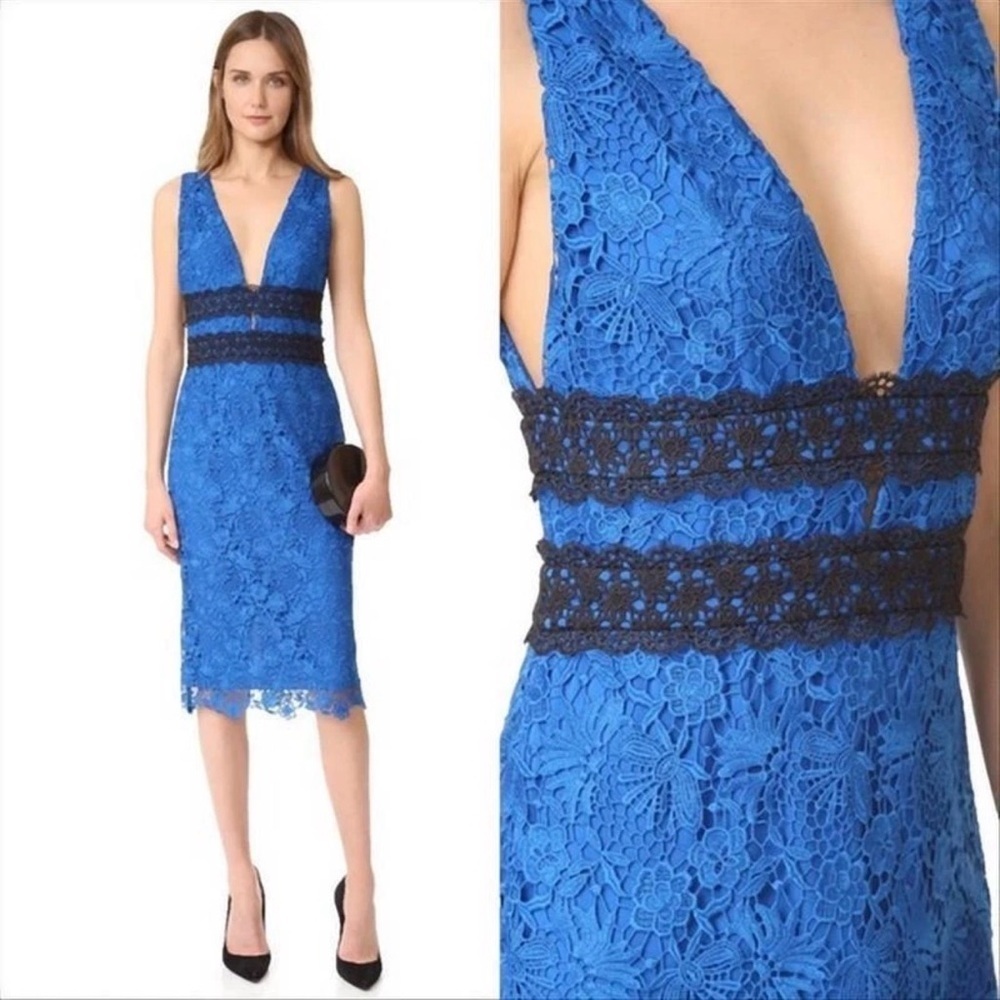 Diane Von Furstenberg Blue & Black Lace Fitted Dress Retail $498 Women’s US 12